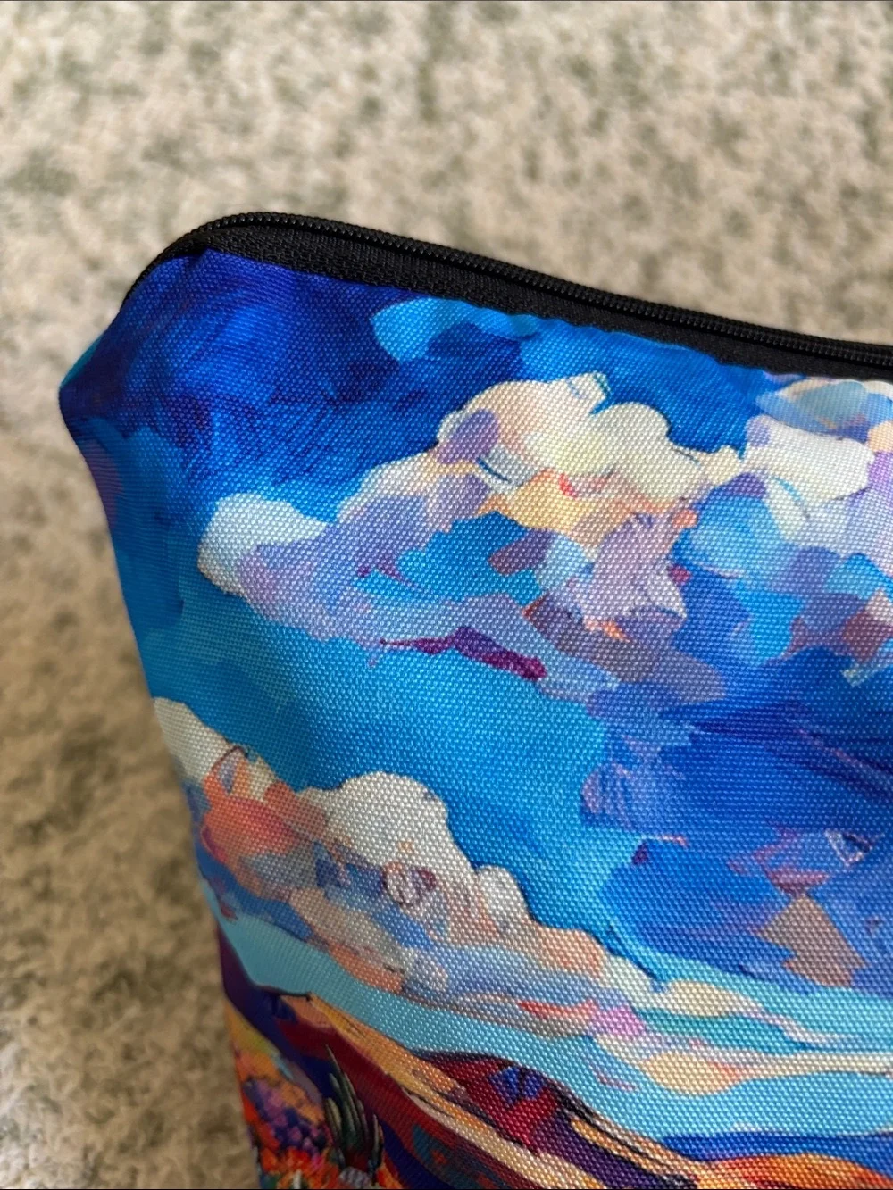 Blue Southwest Santa Fe Desert Landscape Cosmetic Bag NWT 10”x7.5”